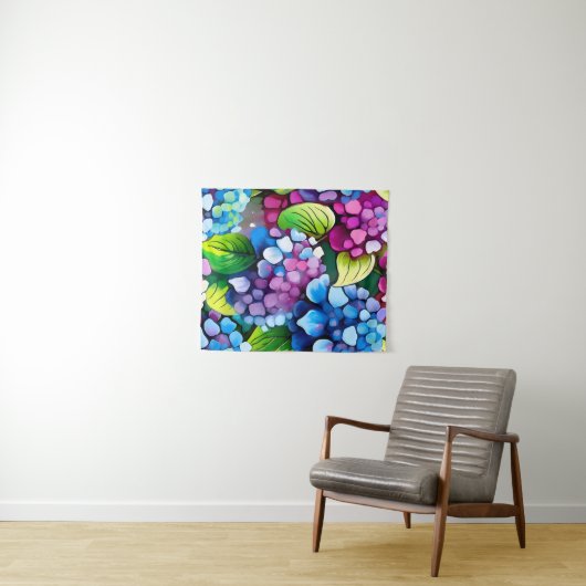 Hydrangea Blume Abstrakt Art Blumenfarben Wandteppich (Beispiel (Horizontal))