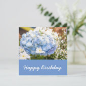 Hydrangea Blume Blauer Hintergrund Geburtstag Karte (Stehend Vorderseite)