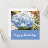 Hydrangea Blume Blauer Hintergrund Geburtstag Karte (Vorderseite/Rückseite Beispiel)