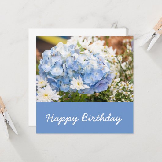 Hydrangea Blume Blauer Hintergrund Geburtstag Karte (Vorderseite/Rückseite Beispiel)