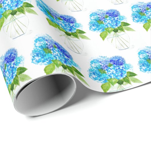 Hydrangea Blume Blumen Wasserfarbe Rustikaler Krie Geschenkpapier (Rolleneckpunkt)
