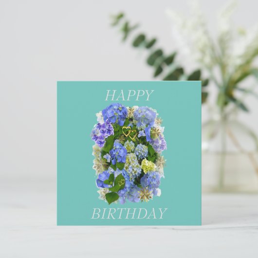 HYDRANGEA BLUME GLÜCKLICH BIRTHTAG KARTE (Stehend Vorderseite)