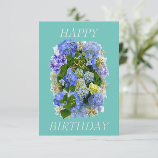 HYDRANGEA BLUME GLÜCKLICH BIRTHTAG KARTE (Stehend Vorderseite)