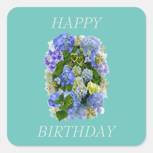 HYDRANGEA BLUME GLÜCKLICH BIRTHTAG QUADRATISCHER AUFKLEBER (Vorderseite)