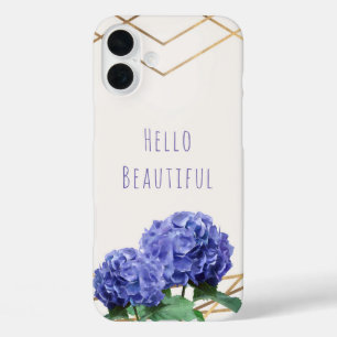 Hydrangea Blume & Gold Elegantes Glam Personalisie iPhone 16 Plus Hülle