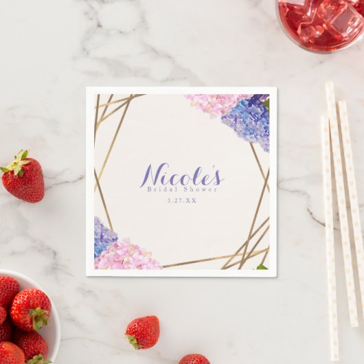 Hydrangea Blume & Gold Hochzeit Serviette (Beispiel)