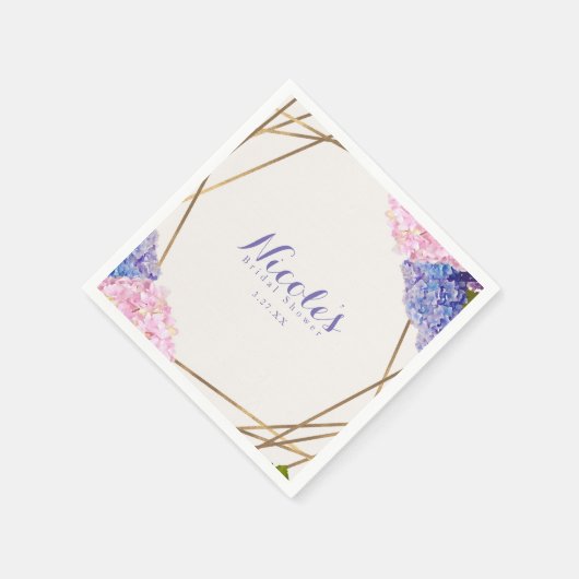 Hydrangea Blume & Gold Hochzeit Serviette (Ecke)