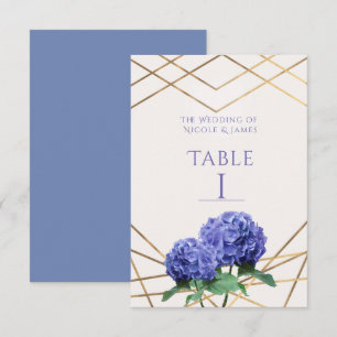 Hydrangea-Blume & Gold-Hochzeitskarte Tischnummer