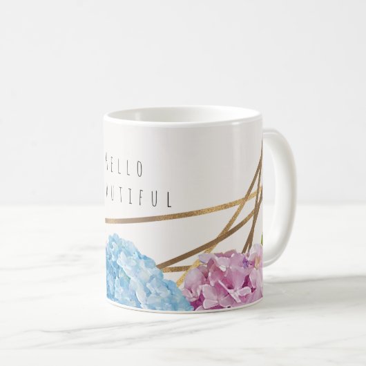Hydrangea-Blume & Golden Floral Chic Spring Custom Kaffeetasse (VorderseiteRechts)