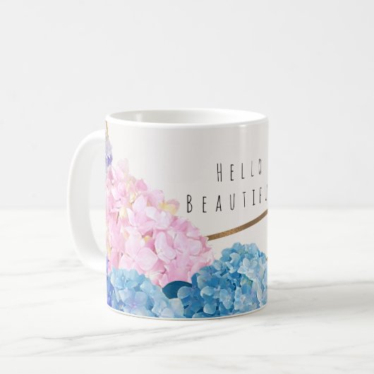 Hydrangea-Blume & Golden Floral Chic Spring Custom Kaffeetasse (Vorderseite Links)