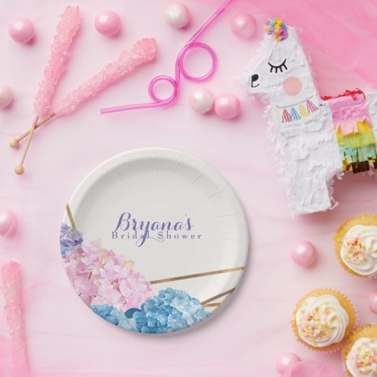 Hydrangea-Blume & Goldener Chic Eleganter Frühling Pappteller (Party)