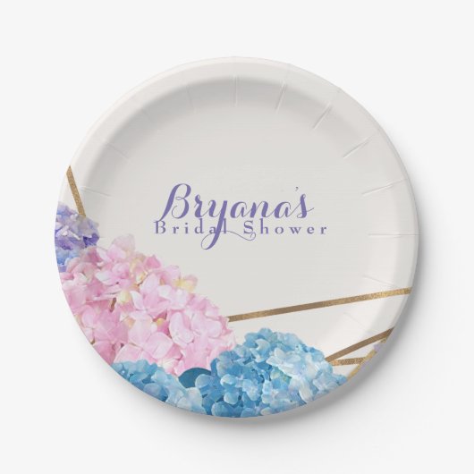 Hydrangea-Blume & Goldener Chic Eleganter Frühling Pappteller (Vorderseite)