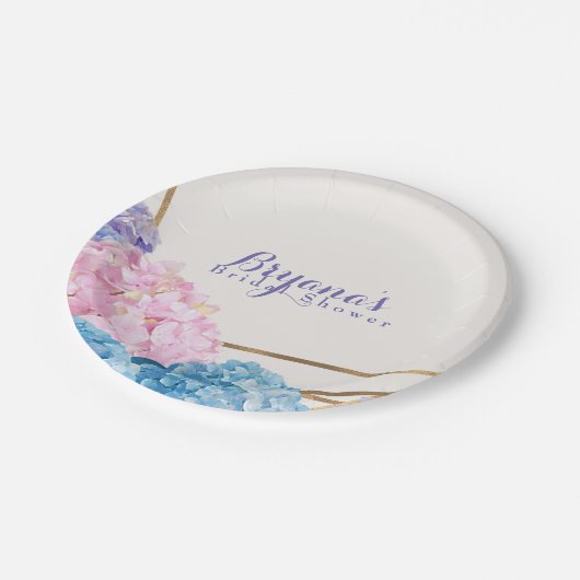 Hydrangea-Blume & Goldener Chic Eleganter Frühling Pappteller (Schrägansicht)