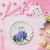 Hydrangea-Blume & Goldlinien Elegante Custom Pappteller (Party)