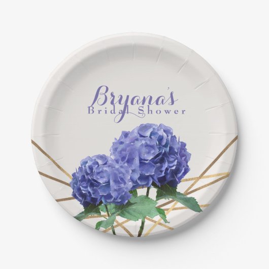 Hydrangea-Blume & Goldlinien Elegante Custom Pappteller (Vorderseite)