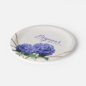 Hydrangea-Blume & Goldlinien Elegante Custom Pappteller (Schrägansicht)