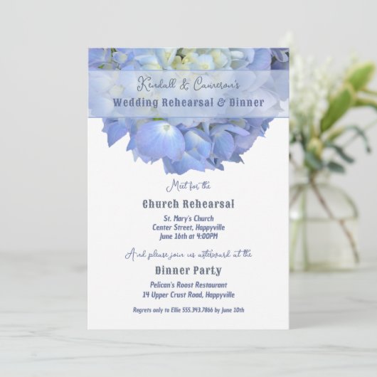 Hydrangea Blume Hochzeit Probe Dinner Einladung (Stehend Vorderseite)