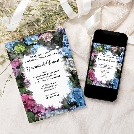 Hydrangea-Blume Hochzeitsessen Probe Einladung