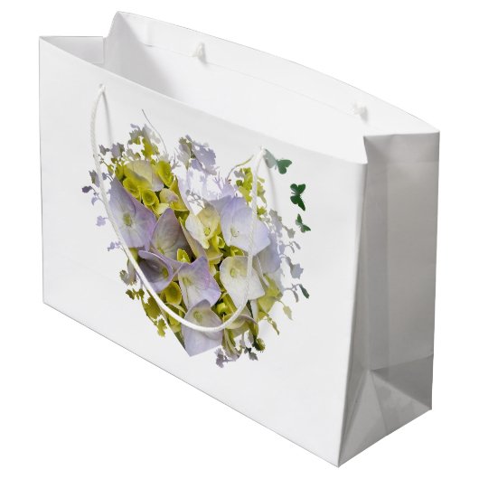 Hydrangea-Blume im Herzen Große Geschenktüte (Rückseite Schrägansicht)