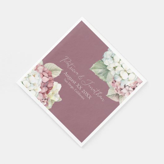 Hydrangea-Blume in Rosa und Weiß Serviette (Ecke)