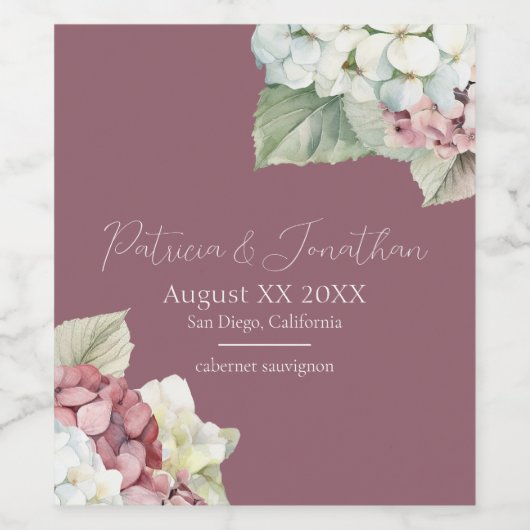 Hydrangea-Blume in Rosa und Weiß Weinetikett (Einzelnes Label)