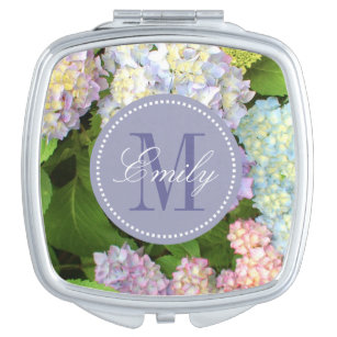 Hydrangea-Blume Monogramm Personalisiert Compact Taschenspiegel