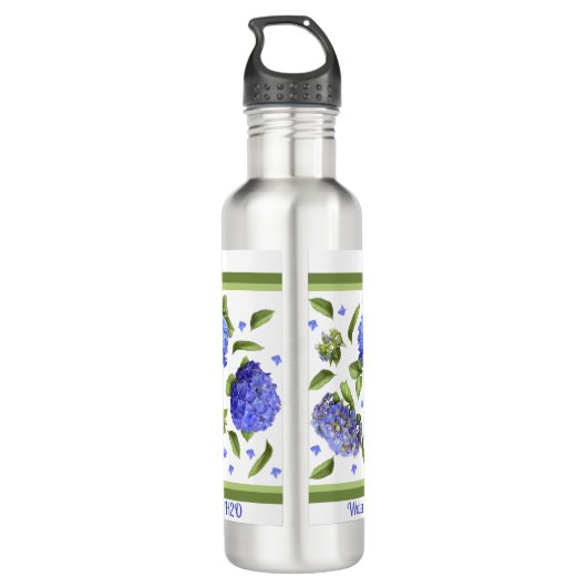 Hydrangea-Blume Personalisierte botanische Kunst Edelstahlflasche (Rückseite)