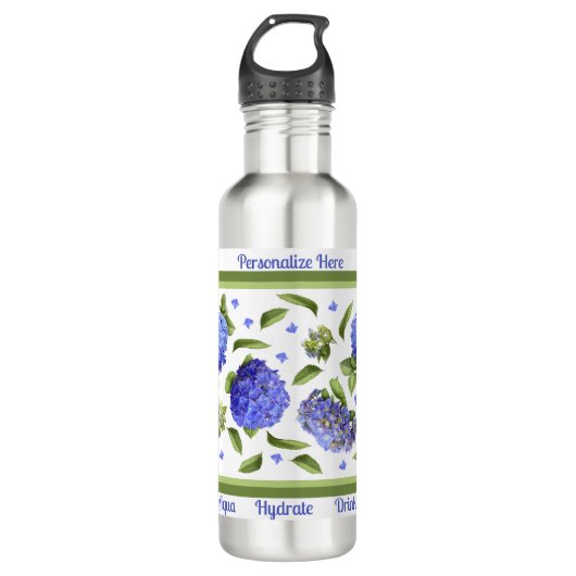 Hydrangea-Blume Personalisierte botanische Kunst Edelstahlflasche (Vorderseite)
