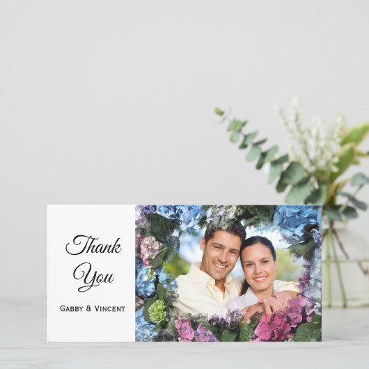 Hydrangea Blume Rahmen Hochzeit Danke Foto (Stehend Vorderseite)