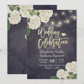 Hydrangea Blume String Lights Navy Blue Wedding Einladung (Vorne/Hinten)