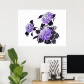 Hydrangea-Blume Sumie Poster (Heimbüro)