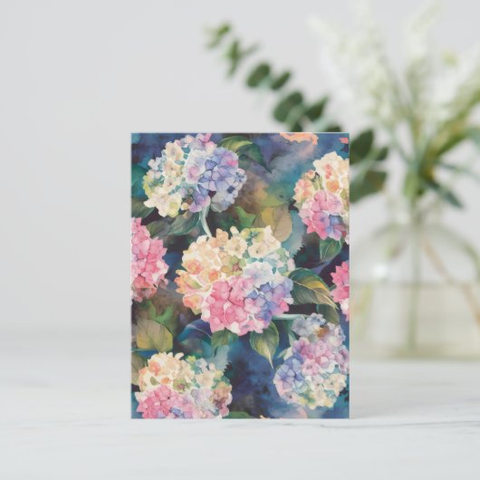 Hydrangea-Blume Wasserfarben-Muster-Leere Postkarte (Stehend Vorderseite)