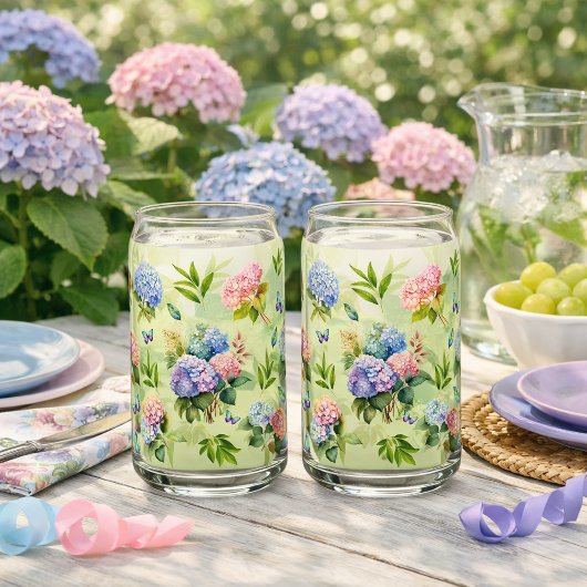Hydrangea Blumen Blau und Rosa Set Trinkgeschirr Dosenglas