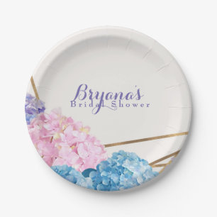 Hydrangea-Blumen & Gold Chic Elegante Frühlings Pappteller