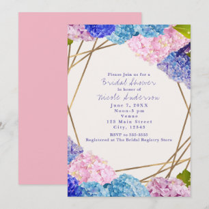Hydrangea-Blumen & Gold Chic Frühlings-Einladungen Einladung