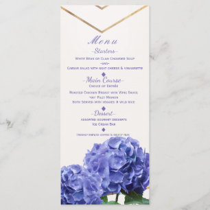 Hydrangea-Blumen & Gold elegante Hochzeits-Speisek Menükarte