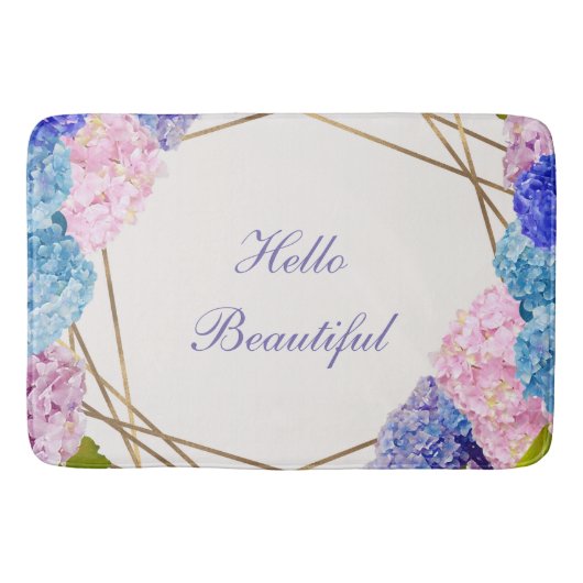 Hydrangea-Blumen & Gold Floral Chic Frühling Badematte (Vorderseite)