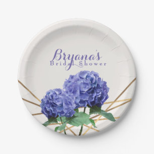 Hydrangea-Blumen & Goldene Linien Elegante Benutze Pappteller