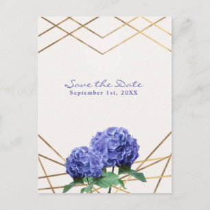 Hydrangea-Blumen und goldene elegante Save-the-Dat Ankündigungspostkarte