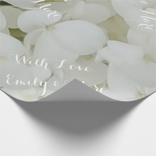Hydrangea-Blumen-weißes romantisches mit Geschenkpapier (Ecke)