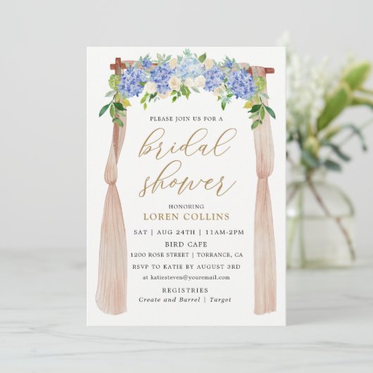 Hydrangea Blumenbogen Rustikales Brautparty Einladung (Stehend Vorderseite)