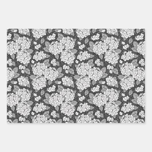 Hydrangea-BlumeSchwarz-Weiß-Blumenmuster Geschenkpapier Set (Vorderseite 3)