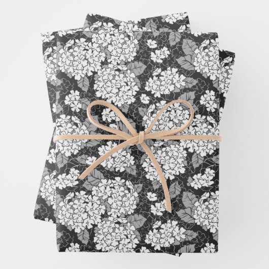 Hydrangea-BlumeSchwarz-Weiß-Blumenmuster Geschenkpapier Set (Beispiel)