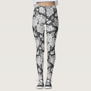 Hydrangea-BlumeSchwarz-Weiß-Blumenmuster Leggings