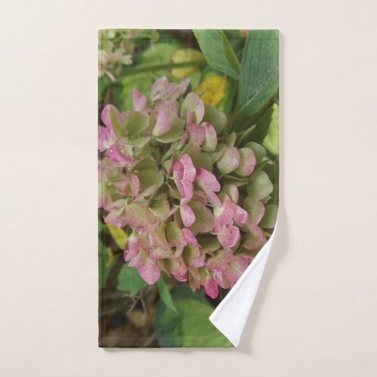 Hydrangea Blüte im Herbst mit Golden Hosta Blätter Badhandtuch Set (Handtuch)