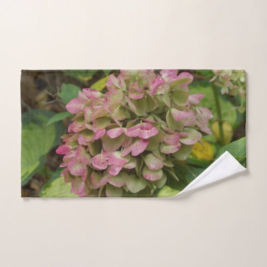 Hydrangea Blüte im Herbst mit Golden Hosta Blätter Badhandtuch Set (Handtuch)