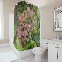 Hydrangea Blüte im Herbst mit Golden Hosta Blätter Duschvorhang