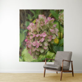 Hydrangea Blüte im Herbst mit Golden Hosta Blätter Wandteppich