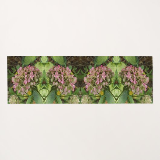 Hydrangea Blüte im Herbst mit Golden Hosta Blätter Yogamatte (Rückseite (Horizontal))