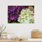 Hydrangea Blüten in Dunkelblau Lila & weiß Poster (Küche)